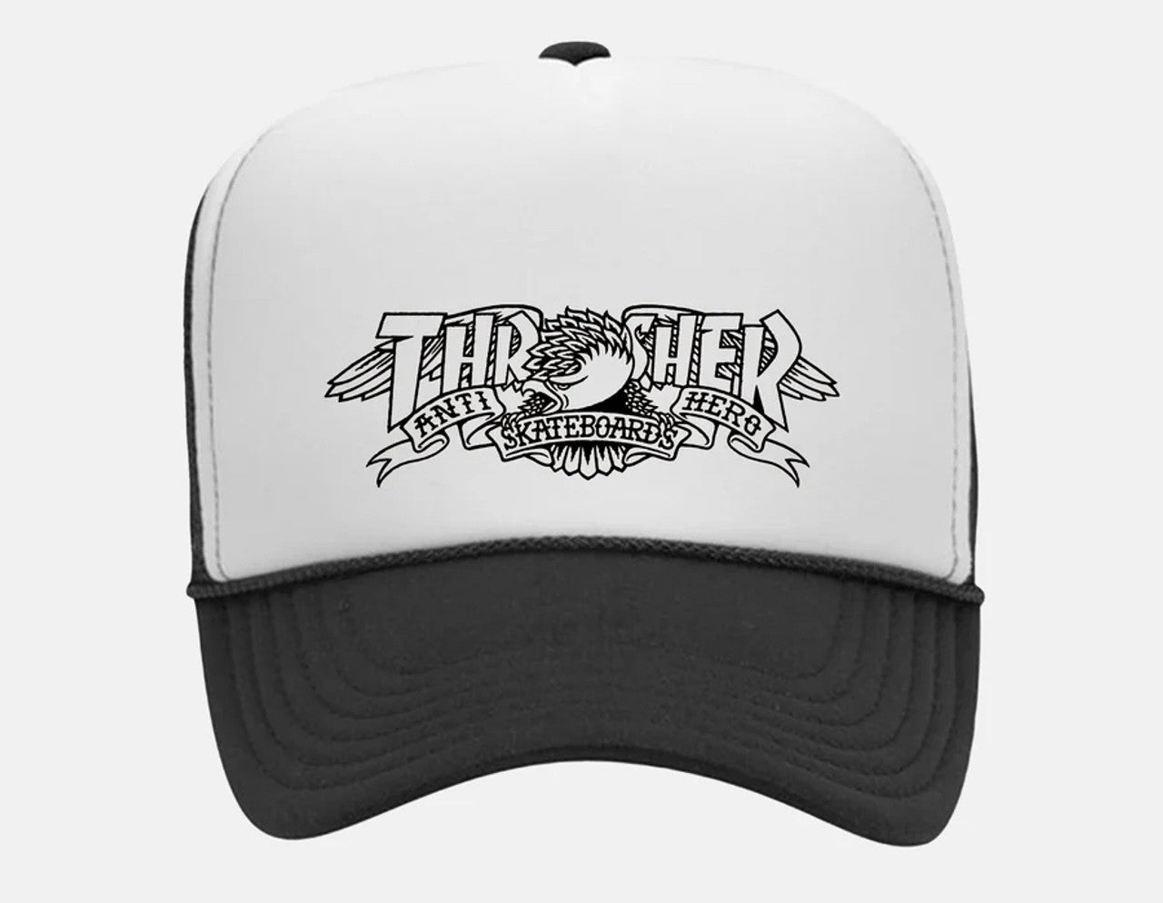 Thrasher X Anti Hero Mag Banner Trucker Hat - Black/White